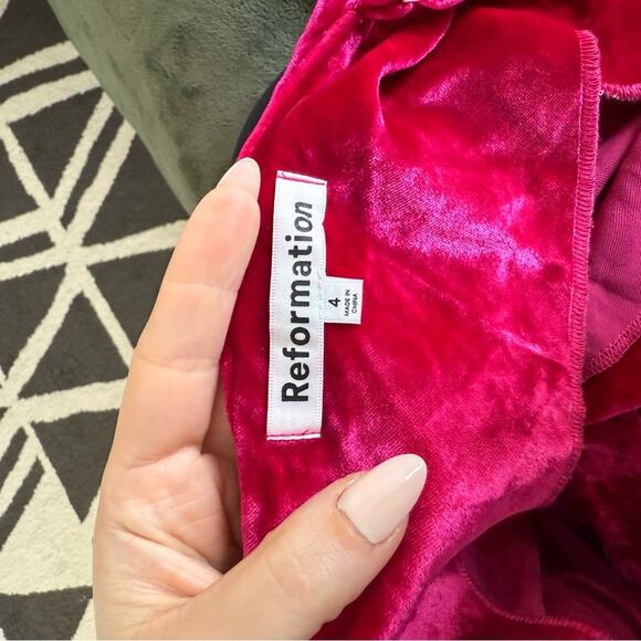 REFORMATION Salamanca Velvet Midi Dress in Pink Size 4 - Picture 3 of 4